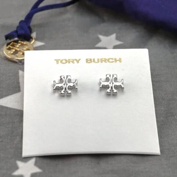 Tory Burch Kira Logo Stud Earrings in Silver - Picture 1 of 5
